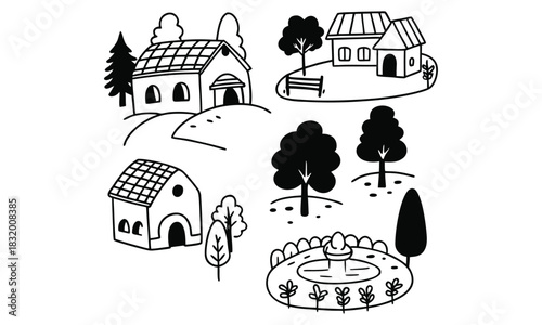 Hand-Drawn Cityscapes and Amusement Park Scenes