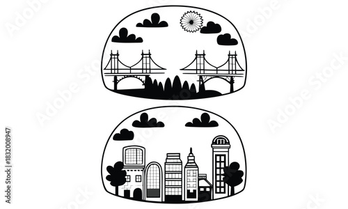 Hand-Drawn Cityscapes and Amusement Park Scenes