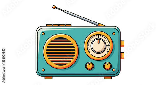 Groovy vintage radio with antenna for music nostalgia and old-school vibes, perfect for retro designs and broadcasting history projects or vintage radio lovers