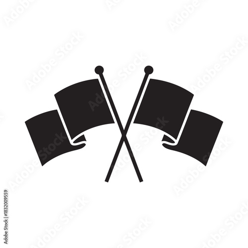 Two crossed black flags silhouette on white background