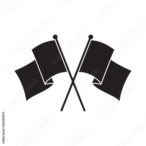 Two crossed black flags waving on poles