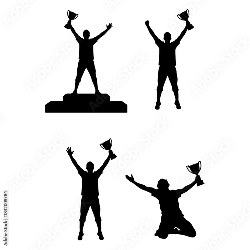 victory stand, man standing , holding cup in his hand silhouette pack