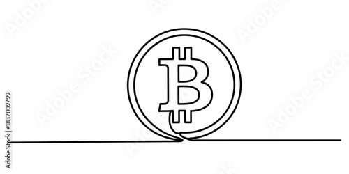 Continuous one line drawing of a bitcoin cryptocurrency symbol, abstract digital finance, blockchain technology and online money concept. Vector, illustration