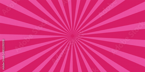 Retro rays comic pink background pop art style