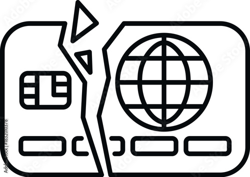 Broken credit card icon symbolizing financial difficulty, debt, or an inability to pay