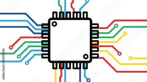 Abstract geometric shapes and lines in vibrant cmyk colors including red green blue yellow cyan and magenta with elegant helvetica and courier typography elements for modern design projects