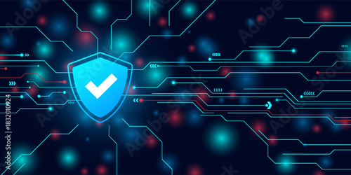 Concept of cybersecurity and network protection. Padlock on frames HUD futuristic style on a dark blue background. Secure technology. Vector illustration.