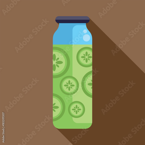Bottle containing green cucumber detox drink with flat design illustration style