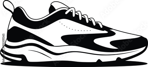 Modern Athletic Running Shoe Silhouette Vector Illustration.