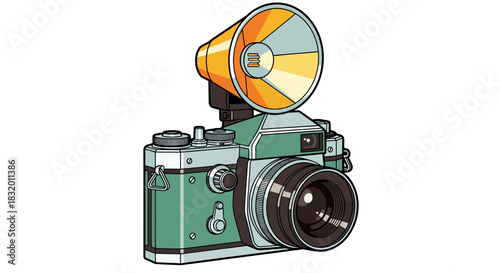 Capture the Moment with Retro Style Camera and Stylish Flash, Perfect for Photography Enthusiasts and Vintage Design Lovers