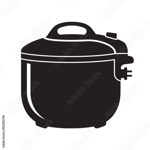 Electric rice cooker modern minimalist solid black silhouette vector graphic icon for kitchen appliance branding and web design