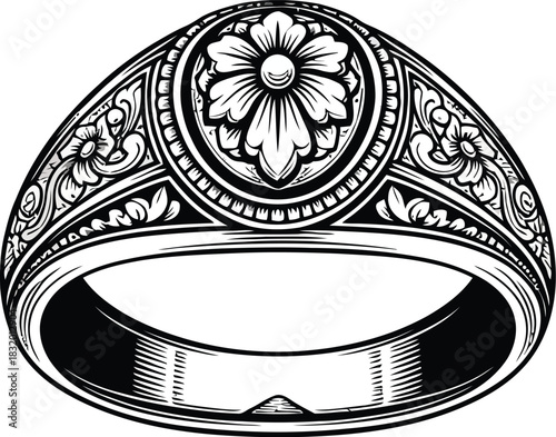 Ornate Vintage Ring with Floral Engraving and Intricate Band Details jewelry Christmas