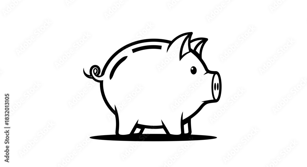 Obraz premium Black and white simplistic cartoon style line art piggy bank illustration for economy themes