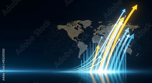 Abstract digital representation of global financial upturn and economic progress.