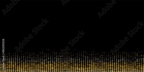 Abstract luxury banner with golden glittering dots on black background. Sparkling glitter bottom border, vector frame. Halftone effect. Magical gold dust. Pop art style backdrop.