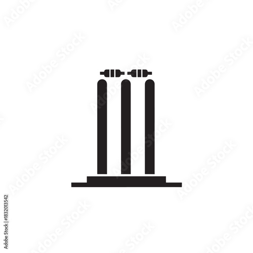 Cricket Stumps and Bails Black Silhouette Isolated on White Vector Icon