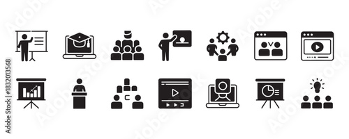 Boost your business training with this icon set for online education, webinars, and professional development programs today