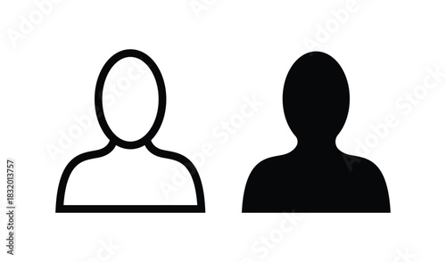 Two simple human silhouette icons one outlined and one solid black