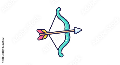 Cartoon archery set with arrow, bow, aiming for sport and fantasy purposes minimalis