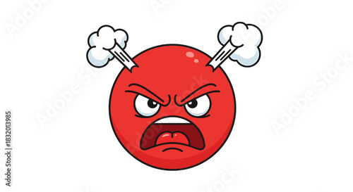 Cartoon angry face emoticon steaming with rage isolated on a clean white background