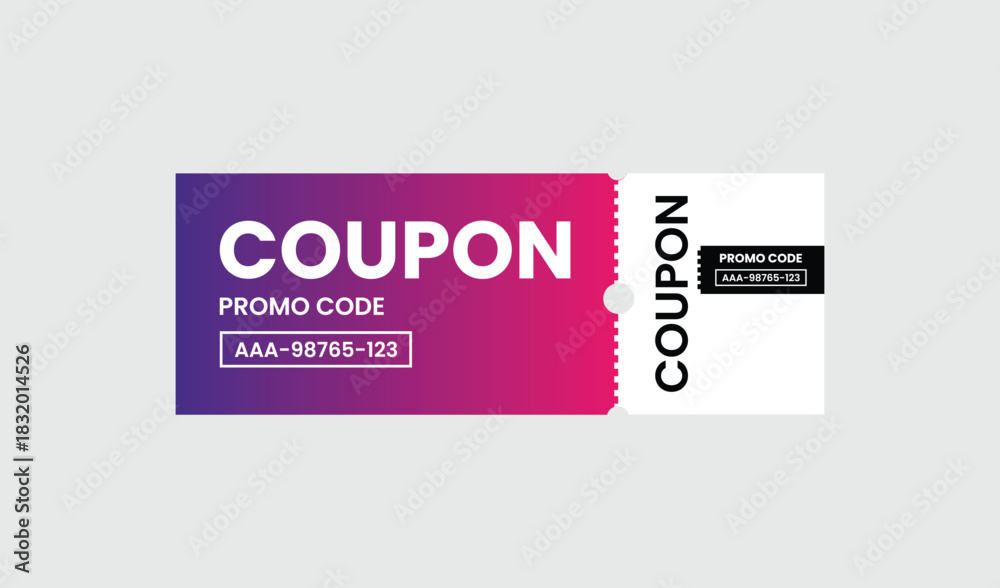 Fototapeta premium Purple and pink coupon with promo code for discounts and savings