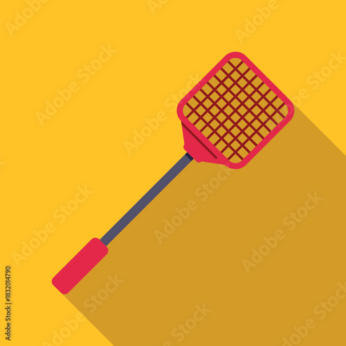 Red fly swatter representing pest control against a yellow background