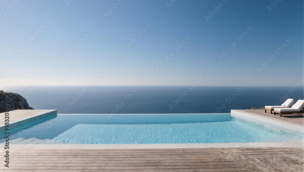 Fototapeta premium Infinity Pool Overlooking the Ocean on a Sunny Day.