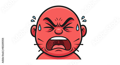 Cartoon depiction of a furious red-faced person, expressing extreme anger and frustration cartoon