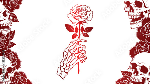 ROSES and skull hands on white background for valentine's day	