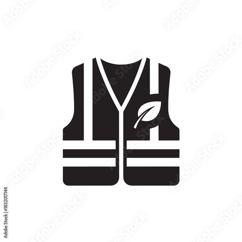 Safety vest icon with leaf flat vector glyph design isolated on white background for environmental protection concept