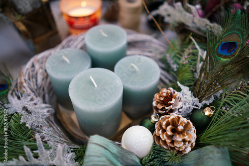 Christmas candles. Close up. 