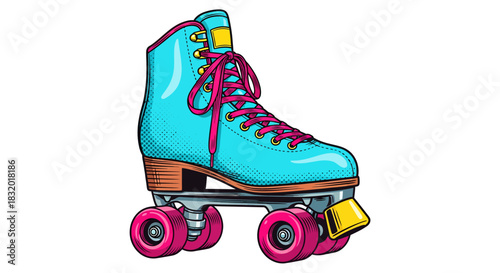 Retro roller skate in vibrant colors, ideal for a nostalgic design or fun lifestyle project bringing back the 80s feeling with an eye catching aesthetic