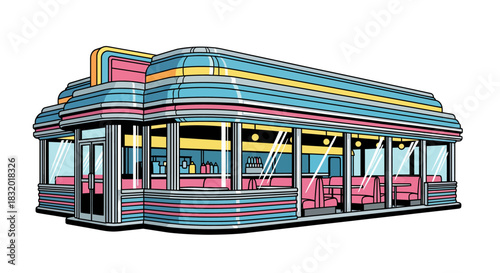 Nostalgic diner illustration evoking vintage American charm and retro vibes, perfect for adding a touch of classic Americana to any design project