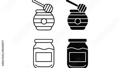 Four honey jar illustrations in black and white vector format design