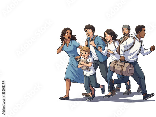 Group of People Running in Fear Illustration.