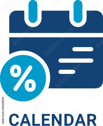 Credit and mortgage icon vector illustration of a blue calendar icon with a percentage sign overlay and the word calendar below it