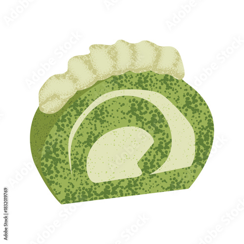 Delicious Japanese Matcha Green Tea Roll Cake Slice