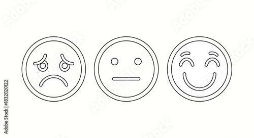 Emotional spectrum: A line art illustration capturing varying feelings through simple emoticons