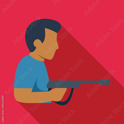 Person holding a rifle weapon designed with a modern flat style and shadow effect