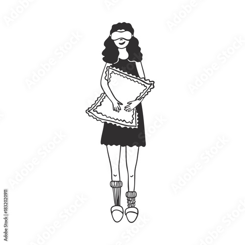 Hand drawn woman with pillow vector
