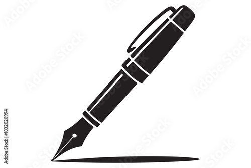 Flat fountain pen icon black silhouette vector illustration isolated on a clear background
