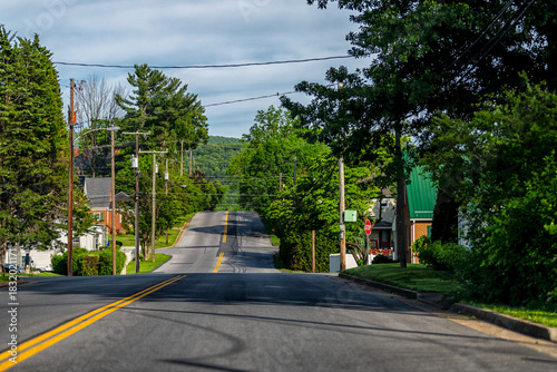 Fototapeta Naklejka Na Ścianę i Meble -  Waynesboro, Virginia downtown area of small town in Virginia near Blue Ridge Mountains and residential road street