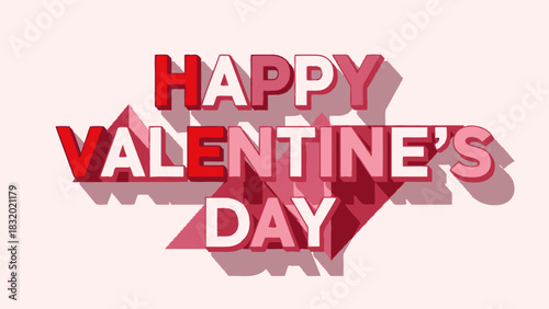Happy Valentine's Day text in red and pink 3D style with shadow effect on a light background, celebrating love and romance.