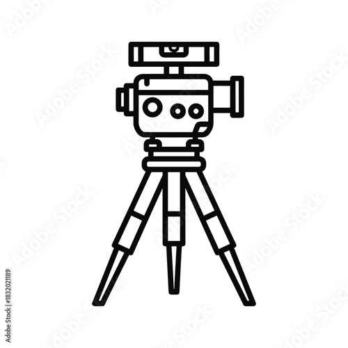 Surveying Theodolite Instrument on Tripod Outline Icon