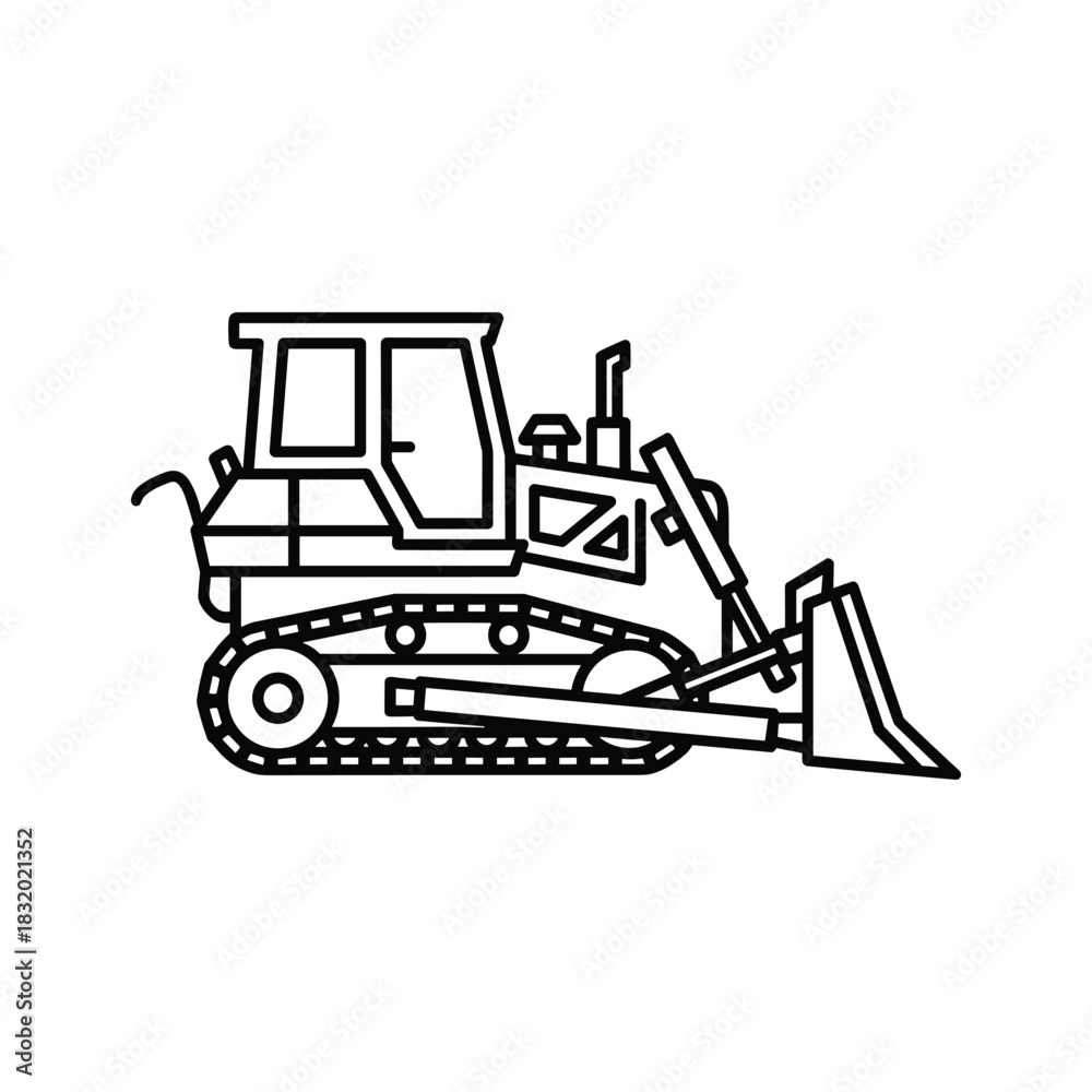 Naklejka premium Tracked Bulldozer Heavy Construction Vehicle Line Art Icon