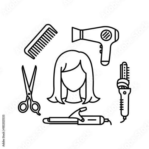Hair Salon Tools and Stylist Icons Set