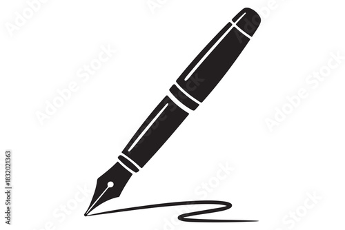 Flat fountain pen icon black silhouette vector illustration isolated on a clear background
