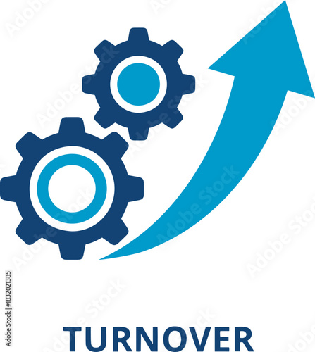 Credit and mortgage icon vector illustration showing two gears and an upward pointing arrow, symbolizing turnover and growth rate.