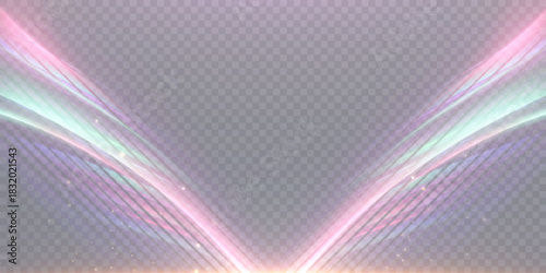 An abstract magical vector background for overlays, fantasy scenes, and futuristic interfaces. Soft pastel streams of light form a radiant upward flow. Vector