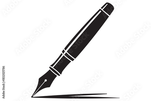 Flat fountain pen icon black silhouette vector illustration isolated on a clear background
